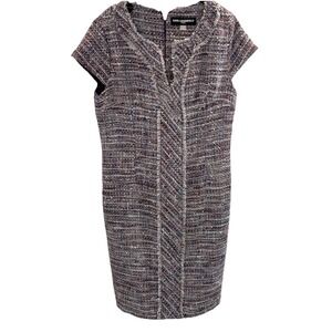 NWT Karl Lagerfeld Dress Women 10 Purple Multi Fringe Tweed Sheath Career Easter